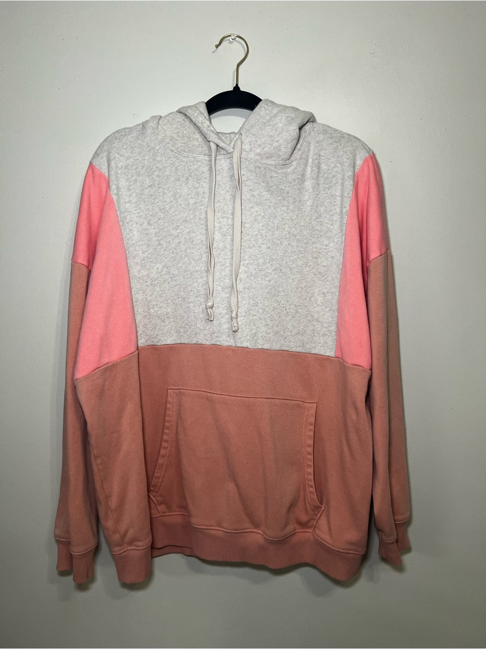 American Eagle Colorblock Hooded Sweatshirt - Pink, Peach & Light Gray